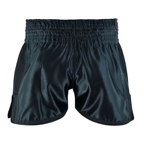 PFG Elite Muay Thai Shorts - Black DETAILS: The PFG thai shorts are made of high quality color-retaining satin which will endure years of sweating & washing and will still remain vibrant whilst the reinforced stitching makes them super durable. The material allows total freedom of movement and the wide stretch belt guarantees an excellent fit for the athlete. The shorts efficiently attach to the waist thanks to a drawstring design, and will keep up with your footwork without running the risk ... Muay Thai Shorts, Stretch Belt, Freedom Of Movement, Muay Thai, Shorts Black, Keep Up, Stitching, Satin, Running