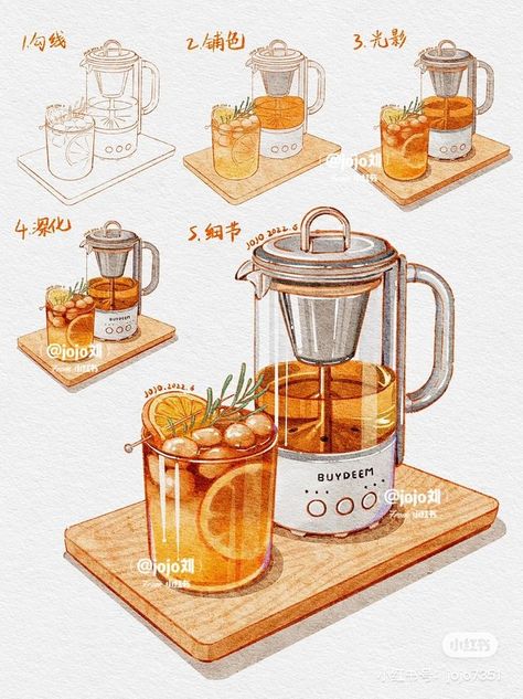 Homemade Recipe Books, Japanese Food Illustration, Food Doodles, Concept Art Tutorial, Food Sketch, Food Illustration Art, Watercolor Food, Cute Food Drawings, Cute Food Art