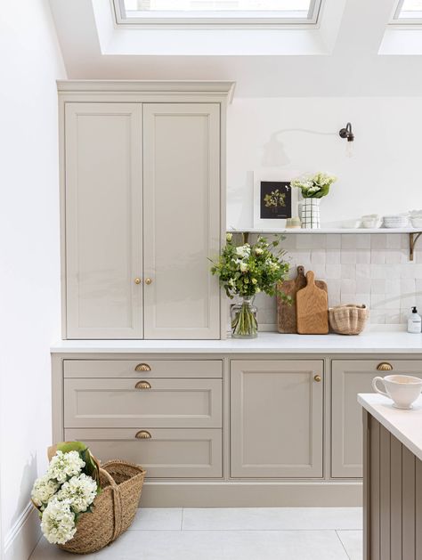 Kitchens We Love: Summerhouse Style Taupe Kitchen Cabinets, Crittall Doors, Beige Kitchen Cabinets, Greige Kitchen, Taupe Kitchen, Tv Producer, Neutral Kitchen, Beige Kitchen, Kitchen Farmhouse