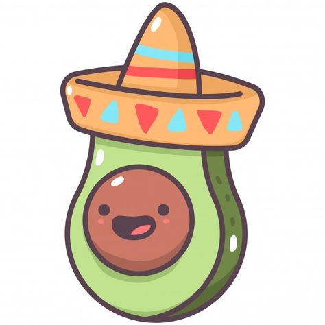 Cute avocado in mexican hat   cartoon fr... | Premium Vector #Freepik #vector #food #cartoon #fruit #flat Avocado Cartoon, Arte Do Kawaii, Hat Vector, Mexican Hat, Food Cartoon, Cute Avocado, Kawaii Doodles, Dessin Adorable, Food Drawing