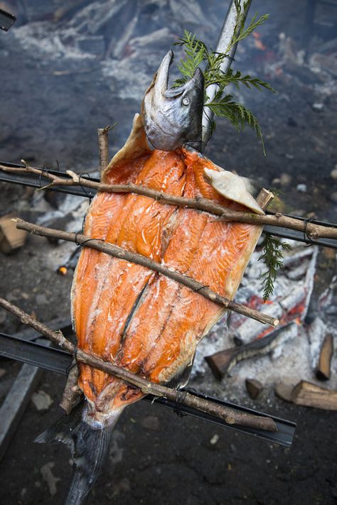 Campfire Salmon, Open Fire Cooking, Family Style Meals, Seasonal Salad, Campfire Food, Fire Cooking, Campfire Cooking, Wild Adventures, Open Fires