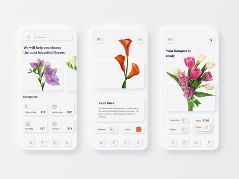 Florist App by Darya Popkova Florist App Design, Neumorphism Ui Design, Neumorphism Ui, App Png, Plant App, Flower App, Ui Ux 디자인, App Interface Design, Flower Delivery Service