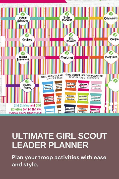 Stay Organized & Lead a Stellar Girl Scout Year! This 57-page printable planner has everything from calendars, meeting plans, badge trackers & more. Get your troop on track for adventures & achievements! Meeting Planning, Girl Scouts Cadettes, Brownie Girl Scout, Meeting Planner, Girl Scout Badges, Girl Scout Juniors, Scout Leader, Girl Scout Leader, Daisy Girl