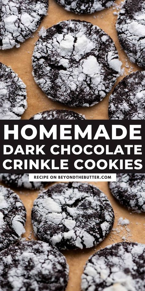 Dark Chocolate Crinkle Cookies Best Chocolate Crinkle Cookies, Chocolate Crinkle Cookie, Tiger Cookies, Chocolate Crinkle Cookies Recipe, Cookies Video, Homemade Dark Chocolate, Crinkle Cookies Recipe, Chocolate Crinkle, Carlsbad Cravings