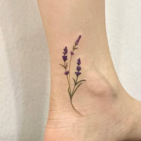 Lavender Tattoos, Flower Tattoo Meaning, Purple Flower Tattoos, Delicate Flower Tattoo, Lilac Tattoo, Flower Tattoo Meanings, Lavender Tattoo, Ankle Tattoos For Women, Small Flower Tattoos