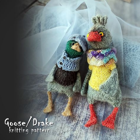 Goose, duck and drake knitting toy pattern, cute knitted bir | Inspire Uplift Knitted Birds, Knit Duck, Knitting Animals, Knit Animals, Bird Diy, Knitting Toy, Tiny Toys, Knitting Toys, Knit Toys