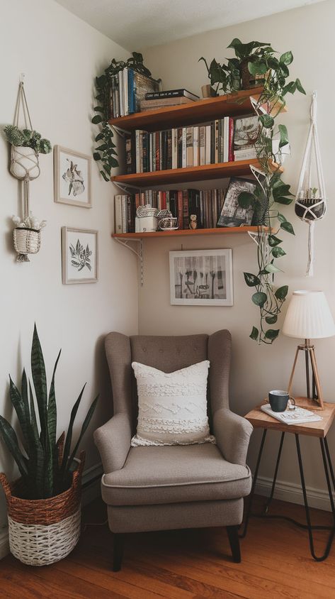 Make the most of your small spaces with these 10 cozy corner nook ideas. Whether you’re transforming a bedroom, living room, or hallway, these small yet comfortable nooks offer a place to relax without taking up much space. Corner Nook Ideas, Hallway Nook Ideas, Tiny Hallway Ideas, Cozy Nook Ideas, Bohemian Apartment Decor, Cozy Workspace, Corner Nook, Nook Ideas, Small Apartment Living