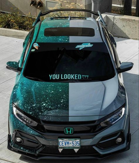 Half And Half Car Wrap, Cambered Cars, Baddie Cars, Honda Civic Accessories, Civic G10, Honda Sports Car, Honda Hatchback, Honda Civic Vtec, Honda Civic Car