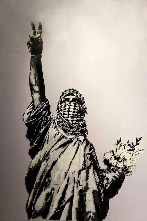 "The New Liberty"  By:   Oussama Diab - Art Liberation Art, Arabian Culture, Protest Art, Propaganda Art, Islamic Artwork, Literature Art, Dark Photography, Calligraphy Art, Banksy