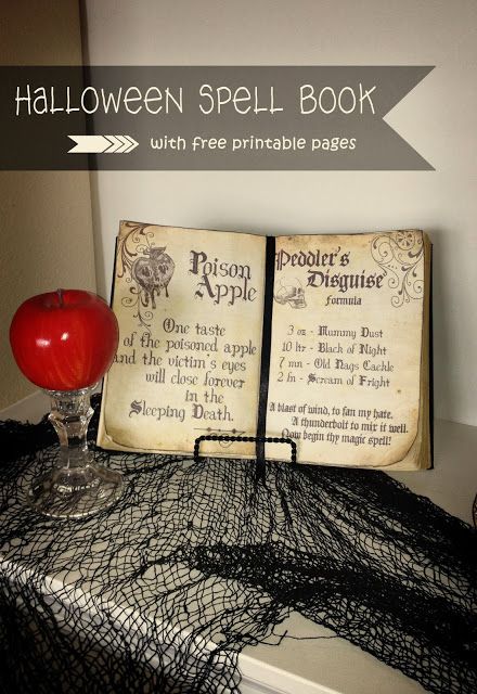 g*rated: DIY Halloween Spell Book Diy Halloween Spell Book, Cheap Halloween Diy, Halloween Spell Book, Halloween Spells, Halloween Props Diy, Printable Vintage Art, Halloween Tattoo, Disney Home Decor, Halloween Decorating