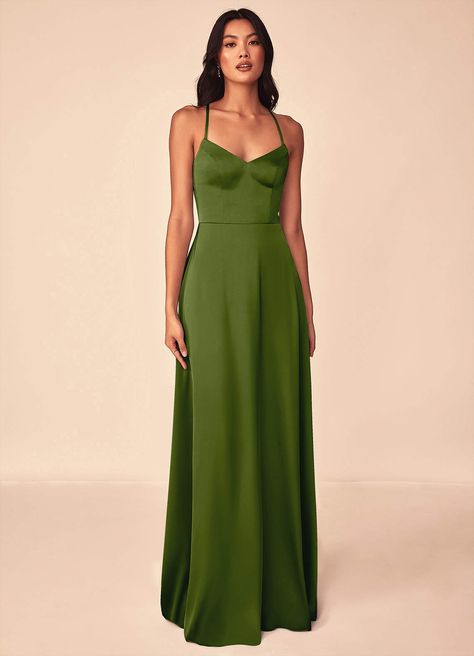 Juniper Azazie Mei Stretch Satin Dress Bridesmaid Dresses | Azazie Satin Dress Bridesmaid, Green Satin Bridesmaid Dresses, Olive Bridesmaid Dresses, Olive Green Bridesmaid Dresses, Fall Bridesmaids, Bridesmaid Dresses Azazie, Stretch Satin Dress, Fall Bridesmaid Dresses, Dusty Blue Bridesmaid Dresses