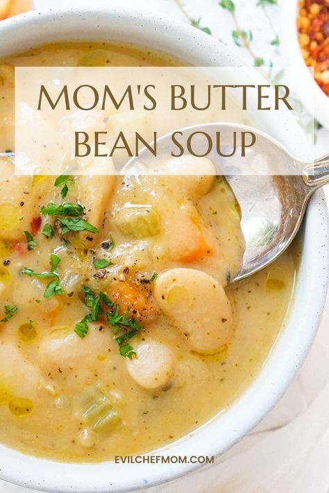 Mom's Butter Bean Soup Vegan Ham And Bean Soup, Recipes Using Butter Beans, Butter Beans And Rice, Hearty Bean Soup Recipes, Hearty Soups Crockpot, Crockpot Broth Soup Recipes, Ham And Butter Bean Soup, Old Fashioned Ham And Bean Soup, Butter Beans Soup