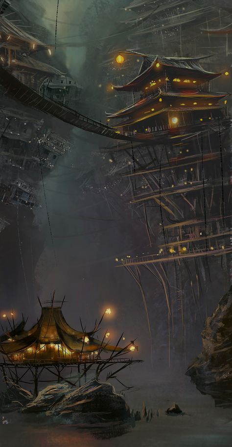 Fantasy Canyon City, Cattlepunk City, Fantasy Canyon, Canyon City, Fantasy Village, Bloodborne Art, Underground Cities, Location Inspiration, Paintings And Drawings