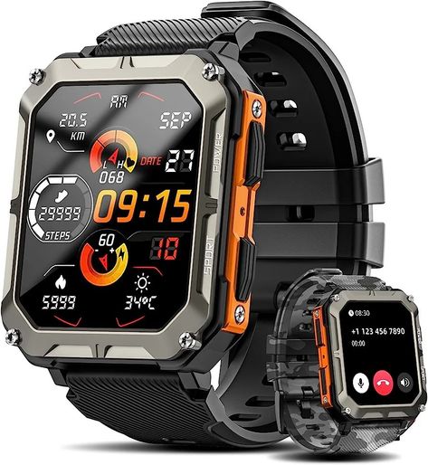 Military Smart Watch for Men. Rugged Tactical Smartwatch for Android Phones and iPhone. Waterproof, Outdoor Sports Fitness Tracker with Heart Rate capability. Gaming Tech, Voice Assistant, Data Transmission, Waterproof Outdoor, Heart Rate, Modern Man, Fitness Tracker, Smartwatch, Sleek Design