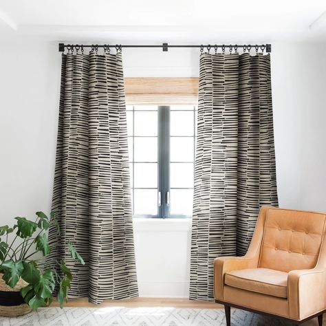 Dacca Black Blackout Non Repeat Mirimo Painted Stripes, Printed Tile, Striped Curtains, Paint Stripes, White Curtains, Room Darkening Curtains, Blackout Windows, Deny Designs, Blackout Curtain