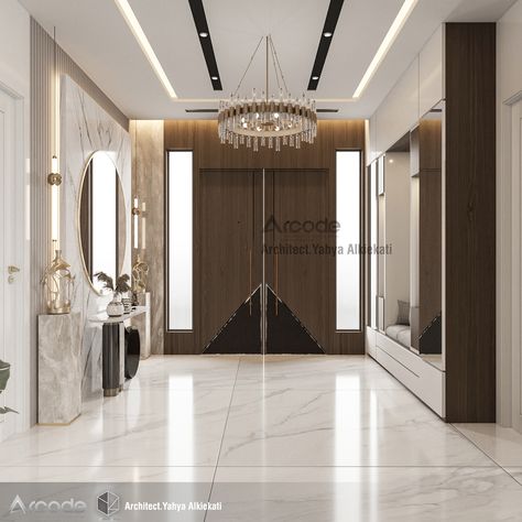 Villa Entrance on Behance Entrance Interior Design Luxury, Luxury House Entrance Door, Home Lobby, Villa Entrance, Luxury Houses Entrance, Lobby Interior Design, Hall Interior Design, Luxury Living Room Design, Hall Interior