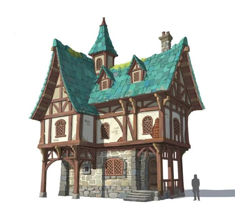 ArtStation - Medieval House_Timber Framing Fantasy House Concept, House Concept Art, Case Minecraft, Fantasy Houses, Fantasy Buildings, Medieval Buildings, Fantasy Village, Medieval House, Bangunan Minecraft