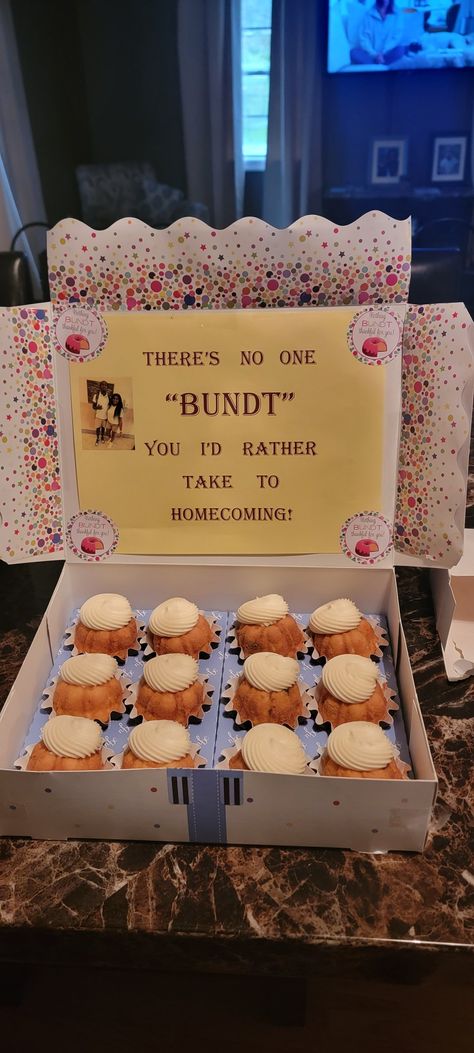 Bundt Cake Hoco Proposal, Sadies Proposal, Nothing Bundt, Nothing Bundt Cakes, Senior Ideas, Hoco Proposals, Hoco Proposals Ideas, Prom Proposal, Proposal Ideas