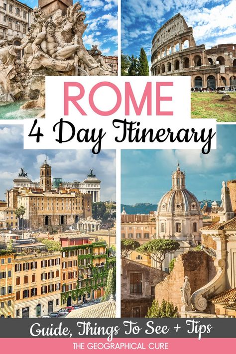 Pinterest pin for 4 days in Rome Rome Places, One Day In Rome, Places To Go In Italy, Day In Rome, 3 Days In Rome, Italy Trip Planning, Rome Itinerary, Rome Travel Guide, Day Trips From Rome