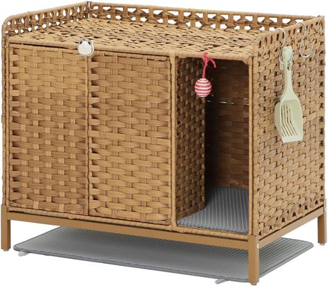 Amazon.com: KUREEISE Cat Litter Box Enclosure, Cat Litter Box Enclosure Furniture with Cat Litter Mat, Handwoven Rattan Cat House with Metal Heightened Feet, 31.2×19.6×24.2 Inches, Living Room, Bedroom（Brown） : Pet Supplies Litter Box Closet Built Ins, Ways To Hide Cat Litter Boxes, Where To Put Cat Litter Box In Small Apartment, Litterbox In Bathroom, Covered Cat Litter Boxes Diy, Litter Box Solutions For Small Spaces, Hiding Litter Box Ideas, Ways To Hide Litter Boxes, Litterbox Hideaway Diy