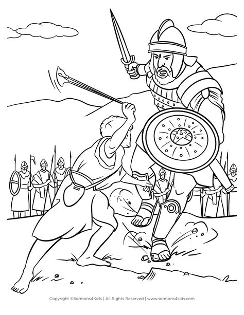 David and Goliath #childrenssermon #Sundayschool #kidmin #childrenschurch #childrensmessage #Sundayschoollesson #Biblelesson David And Goliath Drawing, David And Goliath Coloring Page, David Craft, Bible Illustrations Art, Biblical Drawings, David And Goliath Craft, Sermons For Kids, Coloring Pages Bible, Castle Clipart