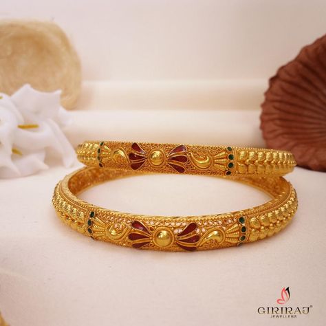 Always Suitable For Daily Wear As Well As On Occasions Such As Wedding. Daily Use Gold Bangles Indian Latest, Bangles Jewelry Designs Gold Daily Use, Gold Bangles Design Unique Latest, Gold Bangles Design Daily Wear Latest, Latest Gold Bangles, Bangle Collection, Bangles Collection, Antique Gold Bracelet, 22k Gold Bangles