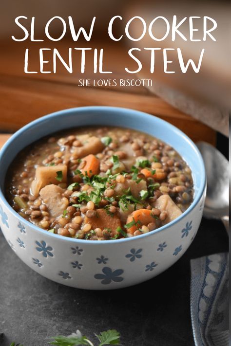 #ad Meal Prep Slow Cooker Lentil Stew Recipe || Slow cooker lentils || Lentil stew vegetarian || Lentil Stew Crock pot #LoveLentils #getPrepped #healthy #batchcooking #slowcooker #easyvegetarianrecipe #easyrecipe #batchcooking #mealprep #lentilstew @EatLentils Slow Cooker Lentil Stew, Lentil Stew Crockpot, Stew Recipe Slow Cooker, Stew Vegetarian, Lentil Stew Recipes, Slow Cooker Stew Recipes, Vegetarian Stew, Vegetarian Slow Cooker Recipes, Recipe Slow Cooker