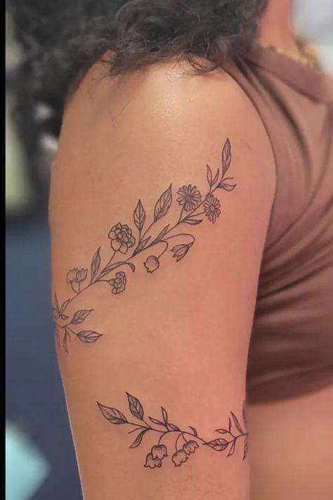 Around The Arm Flower Tattoo, Flower Tattoos That Wrap Around Arm, Flowers That Wrap Around Arm Tattoo, Medium Sized Arm Tattoos For Women, Tattoo Ideas Female Flowers, Wraparound Shoulder Tattoo, Big Shoulder Tattoo, Flower Vine Shoulder Tattoo, Vine Tattoo Thigh