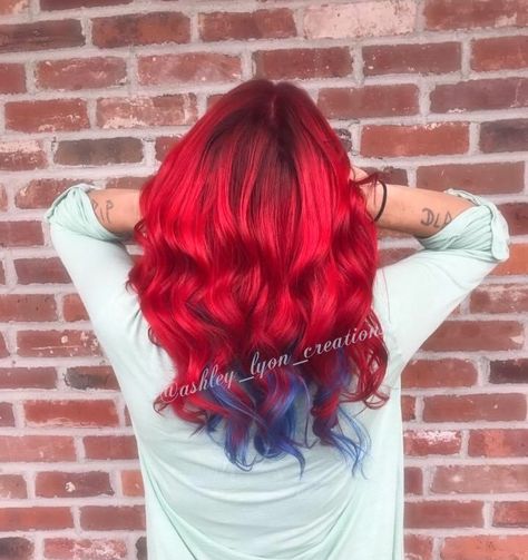 Red hair with blue underneath peaking through. Created using Pravana Vivids Red Hair With Blue Underneath, Flame Hair, Pravana Vivids, Blue Ombre Hair, Blue Flames, Blue Ombre, Ombre Hair, Fashion Colours, Dyed Hair