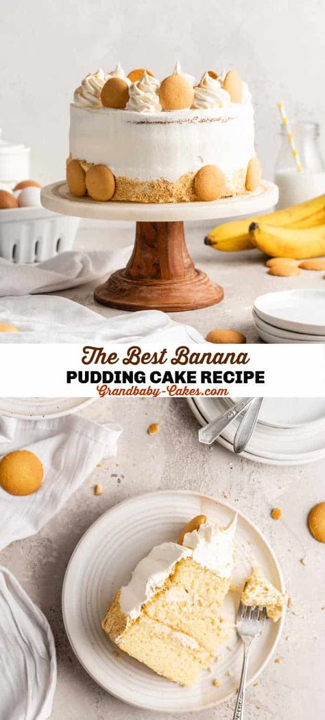 Banana Pudding Cake Banana Cream Pudding Cake, Banana Pudding Grooms Cake, Banana Pudding Cake Filling, Banana Pudding Wedding Cake, First Birthday Banana Cake, Birthday Banana Cake, Banana Pudding Birthday Cake, Banana Cake Ideas, Banana Cream Cake Recipe