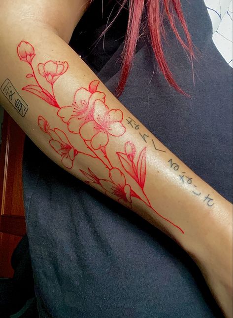 #sakura #sakuratattoo #redink #tattoo #tattooideas Red Sakura Tattoo, Minor Moments, Unique Best Friend Tattoos, Tattoo Sakura, Bff Tattoo Ideas, Sakura Tattoo, Mystical Tattoos, Pink Tattoo, Bff Tattoos