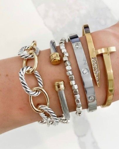 Work Style Women, Nail Bangle, Silver Bracelet Stack, Eternity Bracelet, Tibetan Bracelet, Stack Bracelets, Bracelet Stacks, Cuff Jewelry, Classy Jewelry