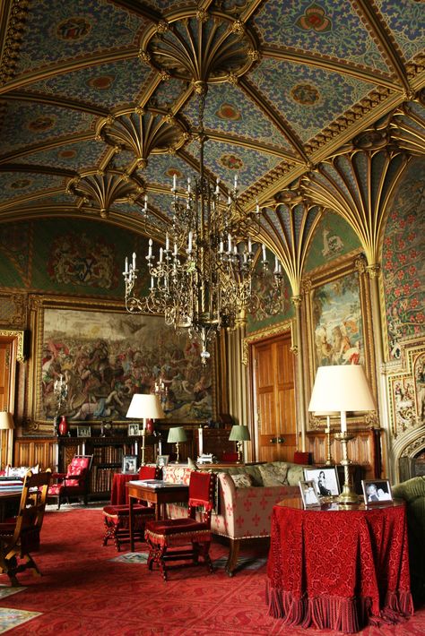 Eastnor Castle (ca. 1820s) Drawing Room [2198x3285] #home #homedesigns #design #homeideas #roomideas #room #rooms #house #housedesigns #roomdesigns Eastnor Castle, Ribbed Vault, Bus Living, English Interior, Castles Interior, Retro Living Rooms, Royalty Aesthetic, Victorian Mansions, Beautiful Dining Rooms