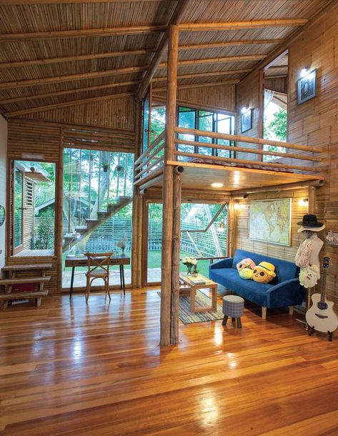 A Bamboo House Embraced by Nature Filipino Interior, Bamboo Building, Bahay Kubo, Hut House, Tropical House Design, Aesthetic Interior Design, Bamboo House Design, Bamboo Architecture, Rest House