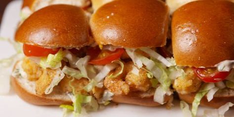 Shrimp Po' Boy Sliders horizontal Cinnamon Health Benefits, Shrimp Po Boy, Mardi Gras Food, Cajun Cooking, Appetizer Ideas, Party Trays, Slider Recipes, Fried Shrimp, Entertaining Ideas