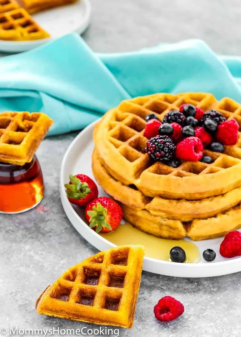 Eggless Waffles - Mommy's Home Cooking Easy Waffle Recipe No Eggs, Waffle Recipe No Eggs, Waffle Recipe No Milk, Waffle Recipe Without Eggs, One Waffle Recipe, Chocolate Chip Waffle Recipe, Eggless Waffle Recipe, Egg Waffle Recipe, Eggless Sugar Cookies