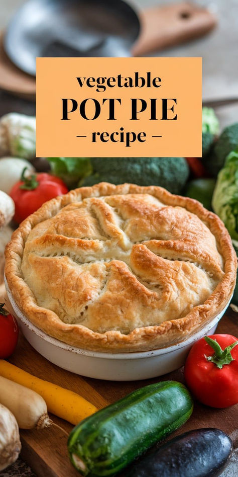 Warm up with this delicious Vegetable Pot Pie! A rich, savory filling of tender vegetables in a creamy sauce, all tucked inside a buttery, flaky crust. Vegetable Pot Pie Recipe, Veggie Pot Pie Recipe, Vegetable Pies, Vegetable Pie Recipes, Veggie Pie, Vegetable Pot Pie, Vegetarian Pie, Veggie Pot Pie, Vegetarian Pot Pie