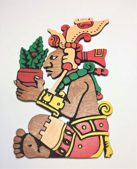 Mayan Yum Kaax God of the Wild Vegetation and Guardian of Its - Etsy UK Magnet Wall, Paint It Black, Squirrel Feeder, Magnetic Wall, God Art, Hand Drawing, Wood Ornaments, Recycled Wood, Animal Wall Art