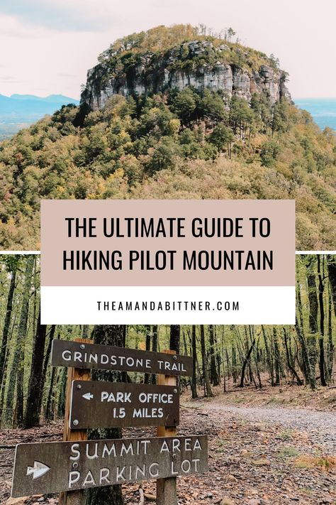 One of the most beautiful hikes in North Carolina is Pilot Mountain, located two hours from Raleigh. From scenic trails to beautiful views, this is one of the best hiking day trips you can take if you live in NC. If you're wondering about parking, restrooms, trails, and overlooks, here is your ultimate guide to hiking Pilot Mountain! #hikingguide #visitnc #northcarolina Black Mountain Nc Hiking, Hiking North Carolina, North Carolina Hikes, Hikes In North Carolina, Pilot Mountain North Carolina, Hiking Goals, Asheville Hiking, North Carolina Hiking, Hiking Ideas