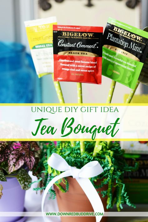 Tea Bouquet | DIY Gift Idea | Creative Gift Idea | Creative Gift Giving Idea | Hot Tea Flowers | How Tea Bouquet | Hot Tea Gift | Mother's Day Gift Idea | Unique DIY Gift Idea | Down Redbud Drive #ad #teaproudly #mothersdaygift #giftidea #diygift  via @DownRedbudDrive Tea Bag Gift Ideas Favors, Tea Craft Ideas, Teacup Gift Ideas, Tea Marketing Ideas, Tea Themed Gifts, Tea Party Gift Ideas, Tea Cup Packaging, Tea Gift Box Ideas, Tea Gifts Diy