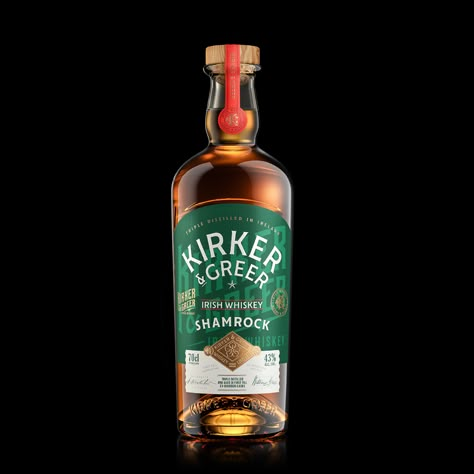 Kirker & Greer Irish Whiskey Whiskey Bottle Packaging, Drinks Branding, Alcohol Design, Whiskey Packaging, Hard Drinks, Creative Typography Design, Whiskey Label, Label Packaging, Gin Bottle