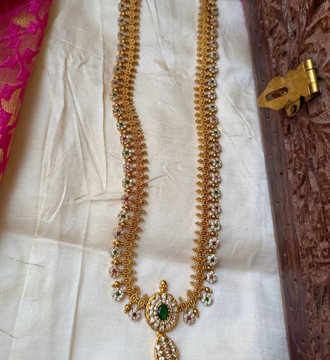 Traditional long haram set.. #jewelry #longharamnecklaces #earrings #kirthifashions Long Haram, Set Jewelry, April 4, Gold Jewellery, Gold Jewelry, Gold, On Instagram, Quick Saves, Instagram