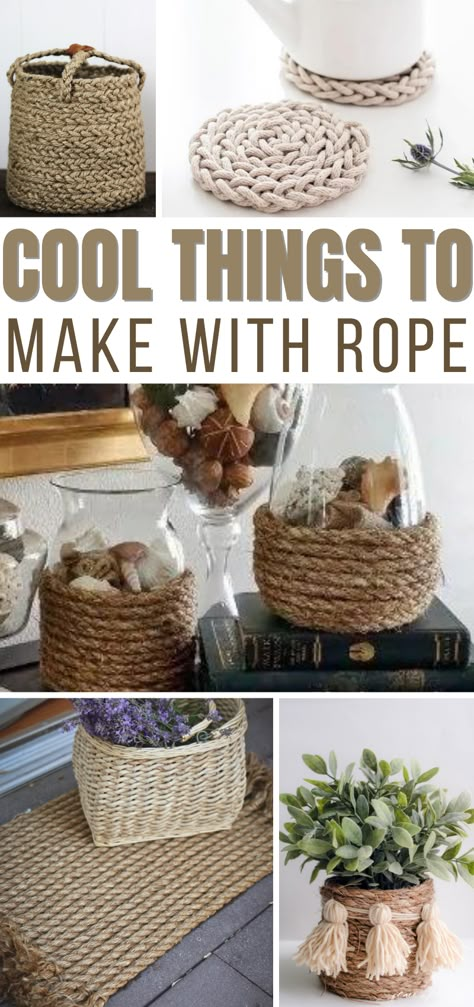 Crochet With Rope Ideas, Diy Rope Projects, Jute Rope Bowl Diy, Making Rope Baskets, Twine Rope Crafts, Rope Twine Crafts, Macrame Bowls Rope Basket, Craft With Rope, Jute Bowl Diy