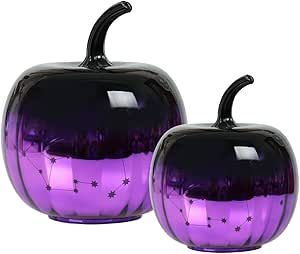 Pumpkin Decorations, Black Pumpkin, Purple Accents, Witch Decor, Purple Ombre, Glass Pumpkins, Black Exterior, Decorative Glass, Purple Hues