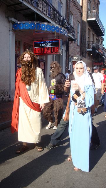 Jesus and Mary  Bourbon St. 2010 - Halloween Jesus Halloween Costume, Mary Halloween Costume, Virgin Mary Costume, Jesus Costume, 2010 Halloween, Mary Costume, Halloween 2010, Sing Sing, Jesus And Mary