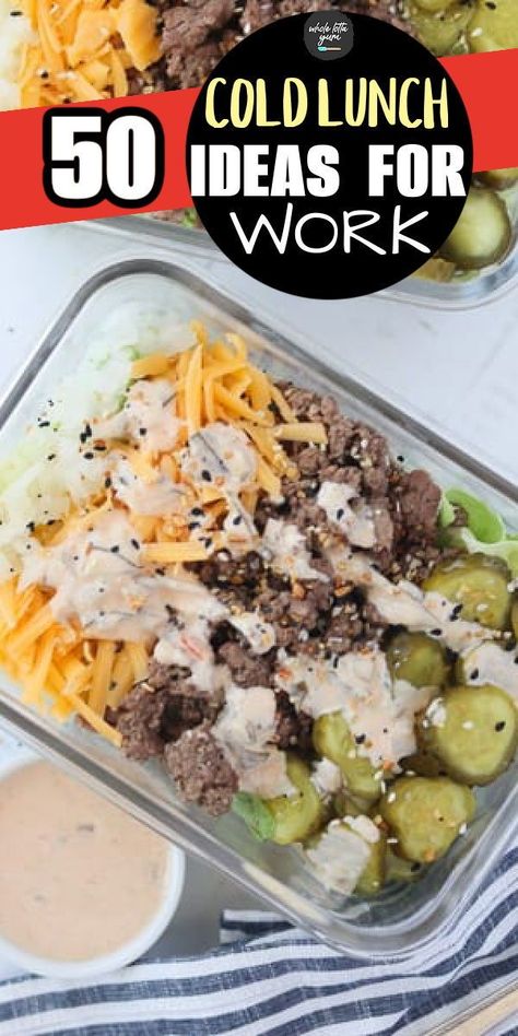 Healthy and easy cold lunches to meal prep for work like this low carb Big Mac salad recipe that's keto and gluten free. Make Ahead Lunches For Work Cold, Gluten Free Lunch Meal Prep For The Week, Easy Ww Lunch Ideas For Work, Lazy Keto Lunches For Work, Calorie Deficit Meals Lunch, Easy Meals For Work Lunch, Keto Office Lunch Ideas, Keto Lunch Recipes For Work, Easy Take To Work Lunches