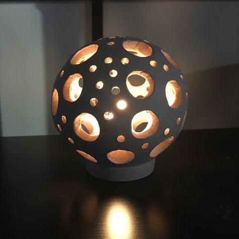 Sphere sculpture ceramic lamp Negative Space Clay Ceramic Art, Ceramic Sphere Sculpture, Negative Space Ceramics, Clay Sphere, Ceramic Sphere, Sphere Sculpture, Landscape Sculpture, Sphere Design, Sculpture Ceramic