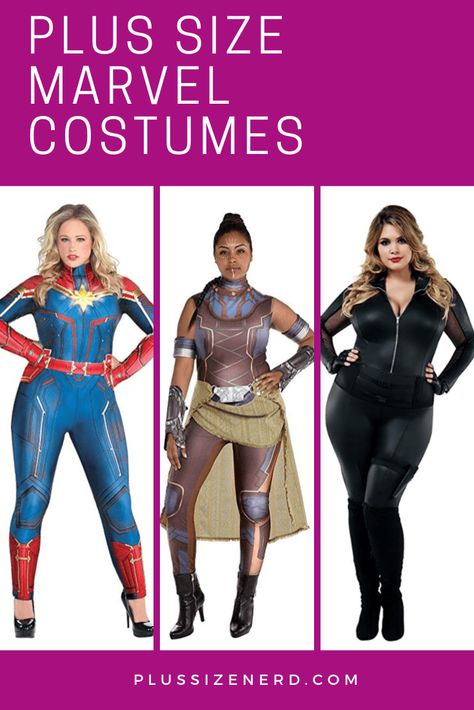 Plus Size Marvel Costumes of Captain Marvel, Shuri, Black Widow, Valkyrie, Scarlet Witch Plus Size Superhero Costume, Plus Size Cosplay For Women, Scarlet Marvel, Marvel Shuri, Valkyrie Costume, Marvel Halloween Costumes, Marvel Women Costumes, Creative Halloween Costume Ideas, Superhero Costumes Female