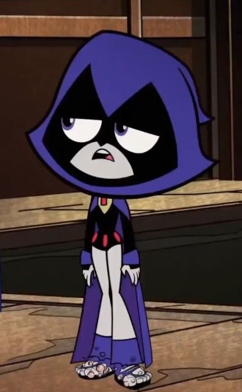 Purple Cartoon Characters, Raven Teen Titans Go, Robin And Raven, Starfire And Raven, Funny Dancing Gif, Teen Titan, Dc Icons, Black And White Cartoon, Dark Purple Aesthetic