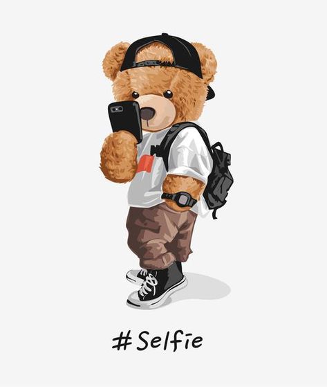 Cool bear toy taking selfie illustration | Premium Vector #Freepik #vector #design Bear Selfie, Selfie Illustration, Taking Selfie, Bear Toy, Premium Vector, Teddy Bear